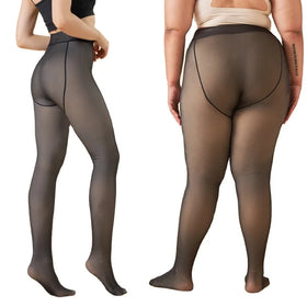 Women's Translucent Fleece Lined Thick Winter Warm Thermal Fleece Leggings with Silicone Buttocks Pantyhose / Tights