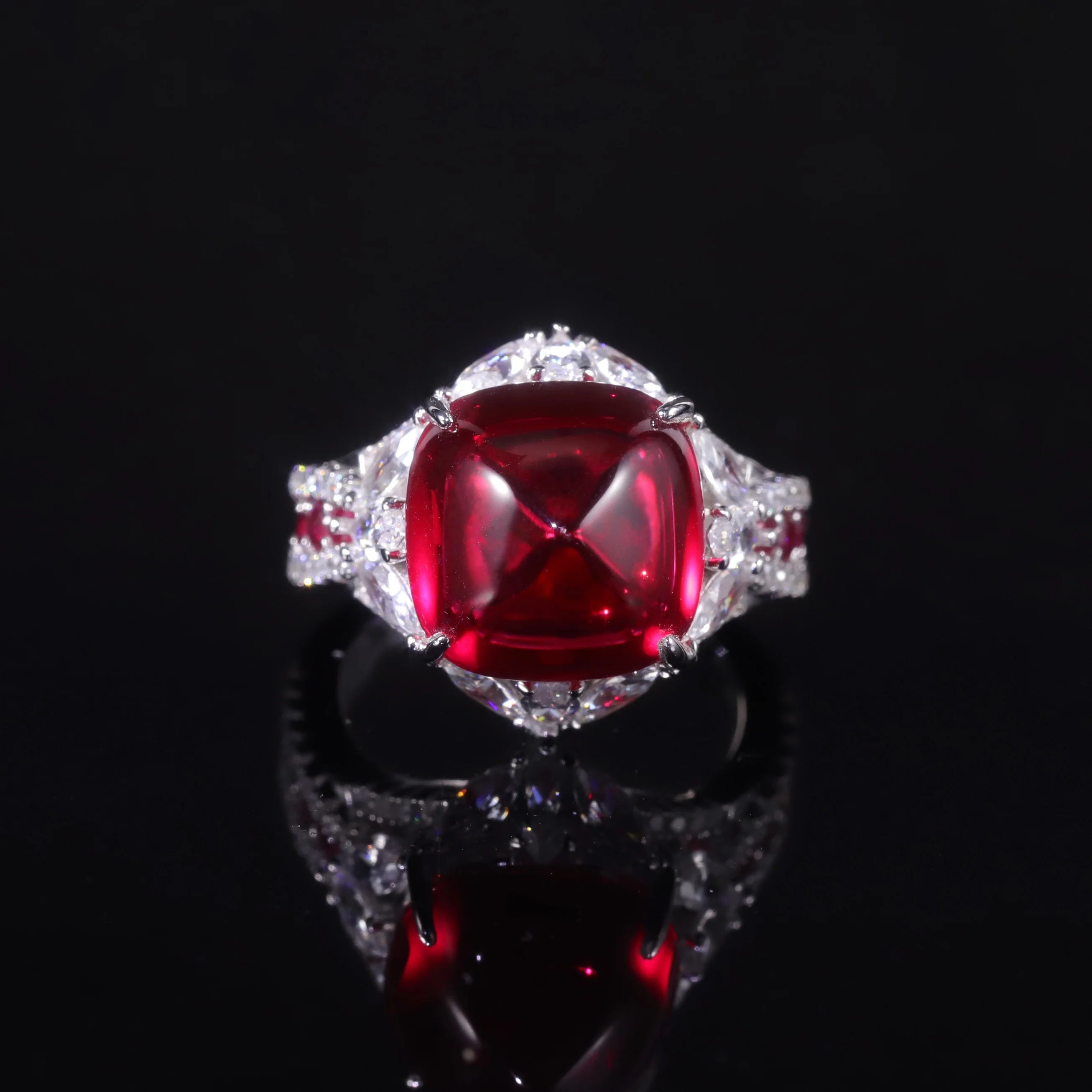 AR542 Abiding Fine Jewelry Factory Wholesale 925 Sterling Silver White Cz Halo Big Carat Lab Grown Ruby Vintage Cocktail Ring