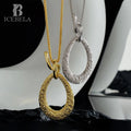 ICEBELA Jewelry 925 Sterling Silver 18k Gold Women's Long Burn Wrinkles Line Necklace Oval Hollow Drop Pendant Necklace