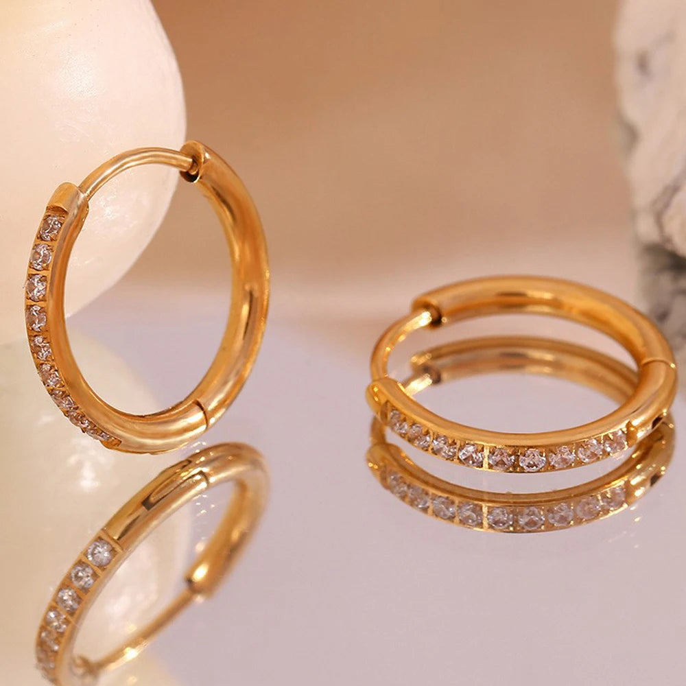 Classic Waterproof Hypoallergenic Stainless Steel Cubic Zirconia Huggies Hoop Earrings for Woman