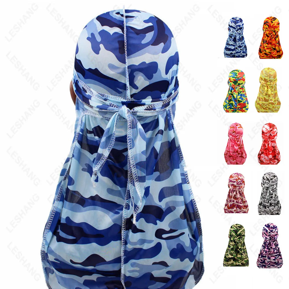 Custom Logo Digital Printing Muslim Durag Full Head Covering Chemo Beanie Caps High Elastic Soft Satin Lined Beach Headband