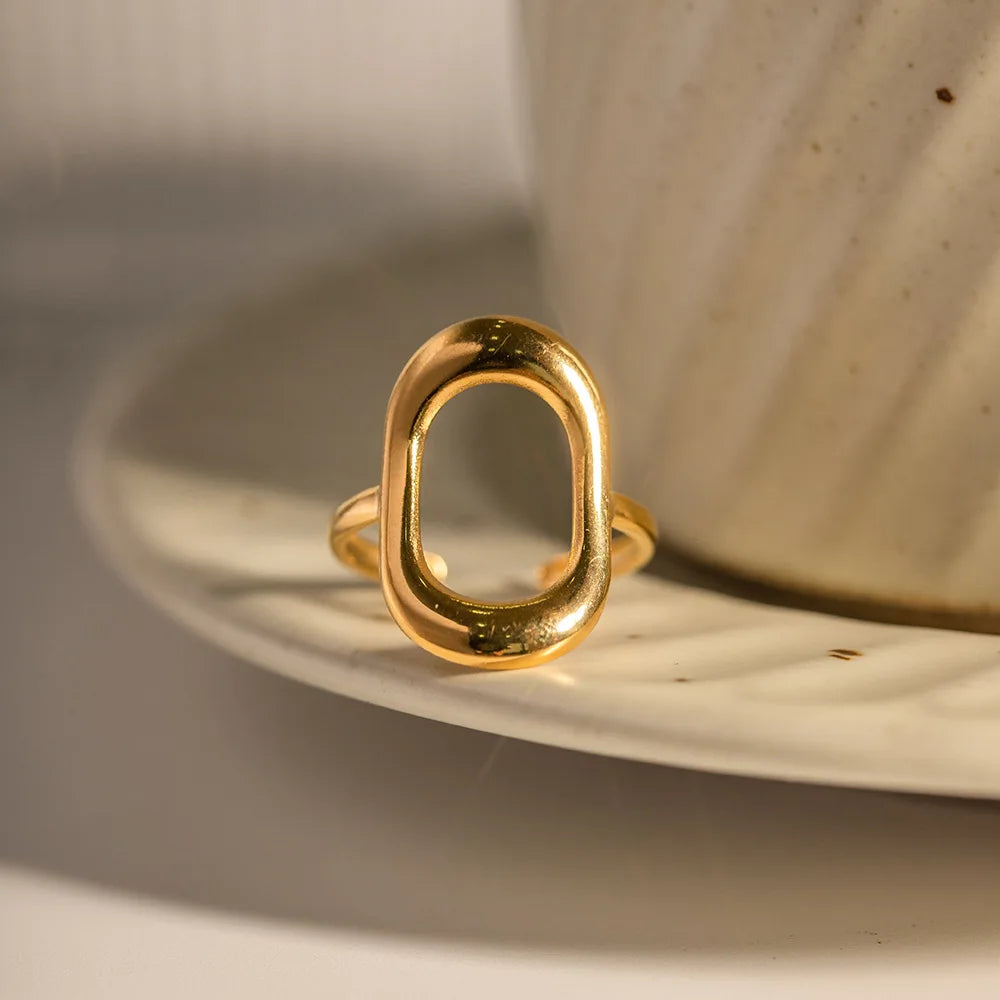 New Fashion 14K Gold Plated Multi-color Five Oval Zircon Adjustable Stainless Steel Rings for Women Gift