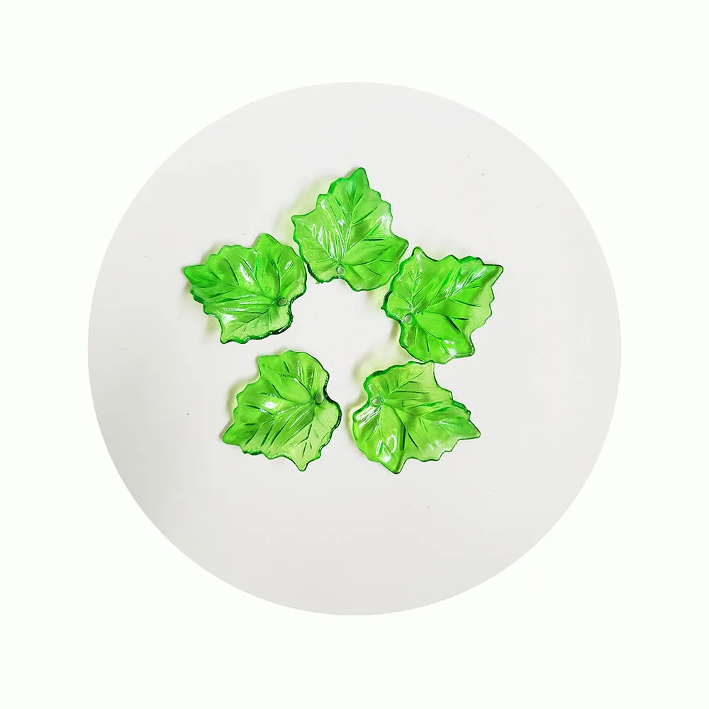 Assorted of Green Leaves Acrylic Pendants Clear Transparent Color with Hole for Crafts Making Diy Accessories
