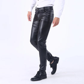 Spring and Autumn Korean Slim Leather Pants Men's Small Feet Tight Elastic Trend Motorcycle Leather Pants