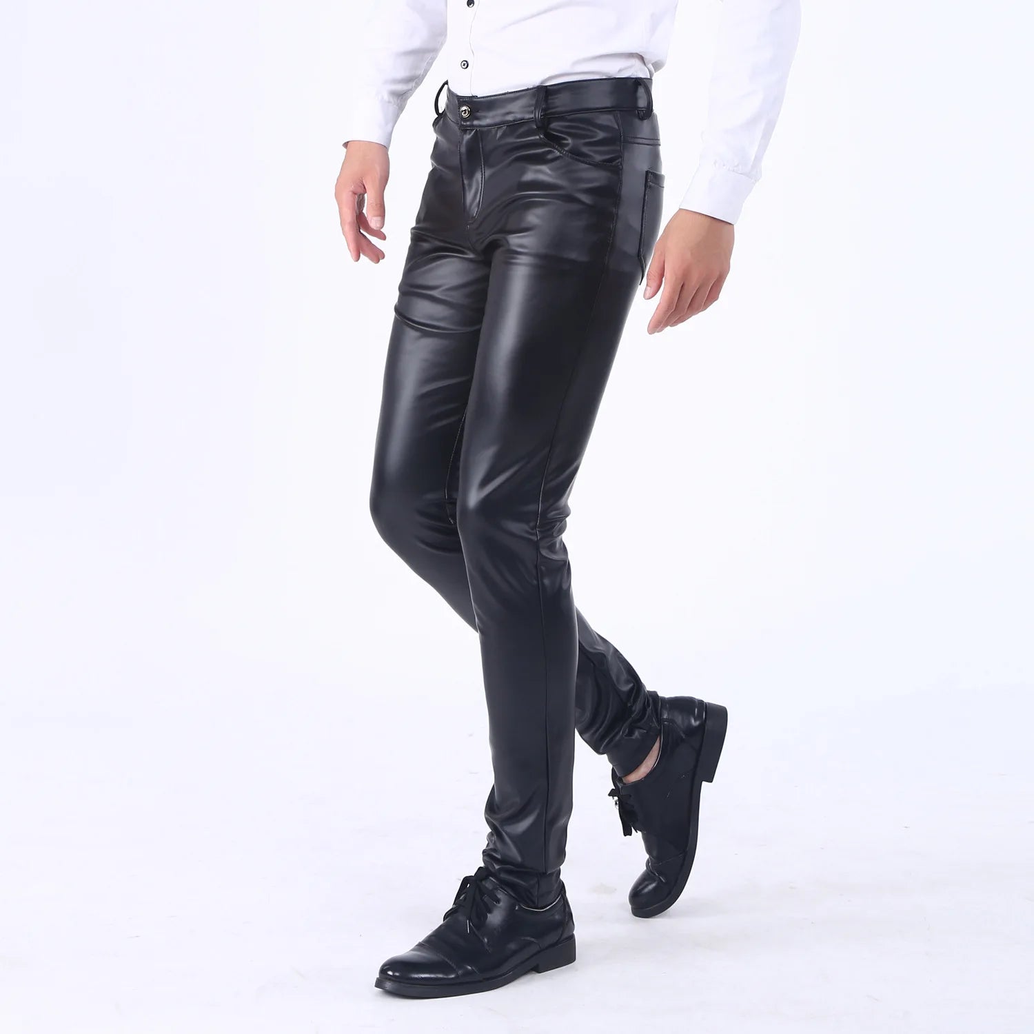 Spring and Autumn Korean Slim Leather Pants Men's Small Feet Tight Elastic Trend Motorcycle Leather Pants