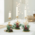 Gold Pine Cone and Red Berry Iron Christmas Candlestick Home Decoration Figurine and Toy