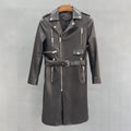Fashion Women Jacket Elegant European Style Long Real Leather Trench Coat With Belt Spring Autumn Lady Outerwear