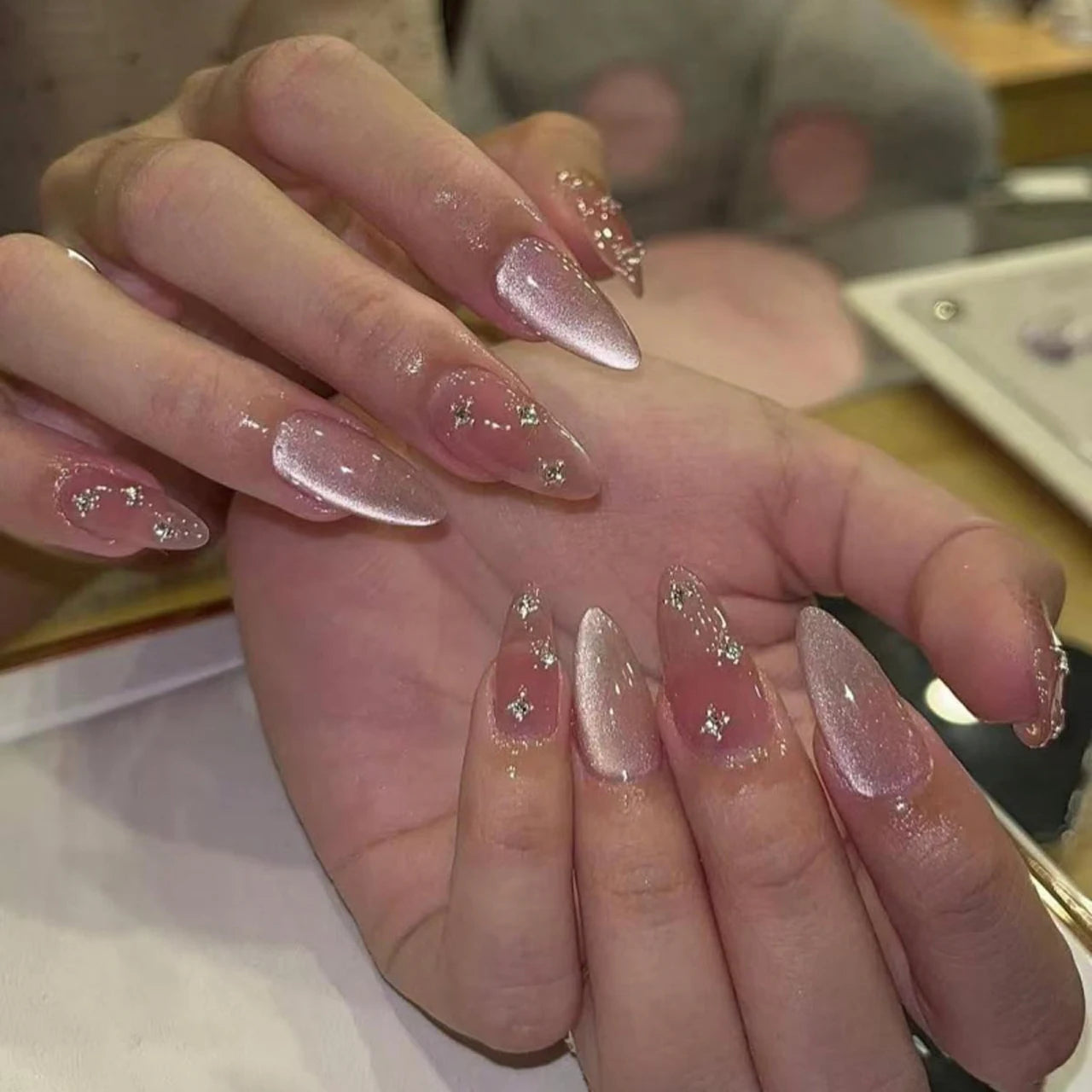 Dropshipping Wholesale 24 Pcs 4292 Cateye Art Acrylic Press on Nails Artificial Fingernails False Nails