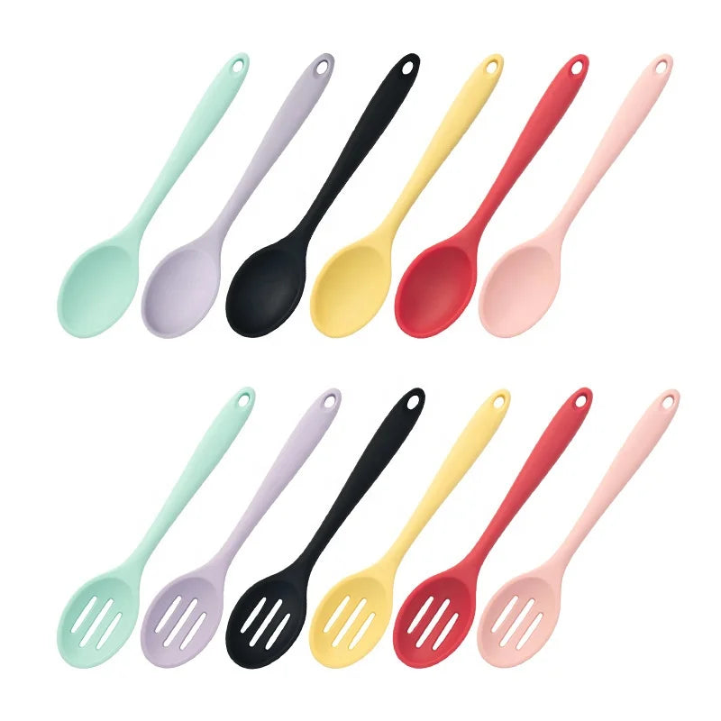 Durable Multicolor Eco-Friendly Children's Silicone Kitchen Tools All-In-One Colander and Mixing Spoon Kitchen Utensils