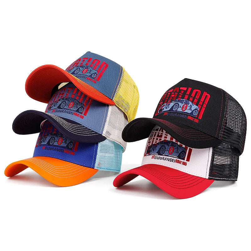 Custom Embroidery Logo 5 Panel Denim Structured Back Mesh Trucker Baseball Hat Cap Manufacturer