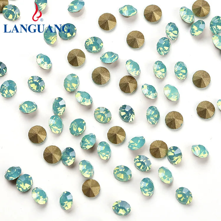 Wholesale SS4 SS6 SS8.5 Nail Rhinestone Green Protein Color Glass Crystal Round Pointed Boottom Rhinestone for Nail Art