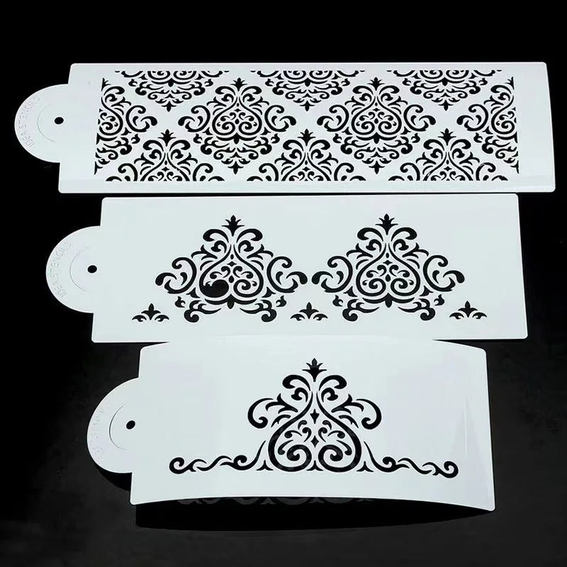 3Pcs Plastic Eco-Friendly Cake Stencils Biscuit Bakery Template Fondant Mould Crown King Queen Cake Spray Flowers Mold