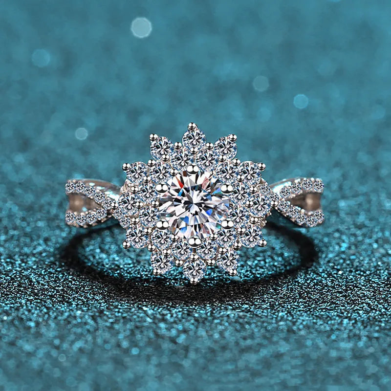 Silver 925 Original 0.5 Carat Excellent Cut Diamond Test Past Sparkling Moissanite Snowflake Ring Gemstone Wedding Jewelry