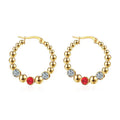 Fashion Dainty Custom Beads Inlay Red White Zircon Hoop Earrings 18 K Gold Plated Stainless Steel Earring for Woman Fine Jewelry