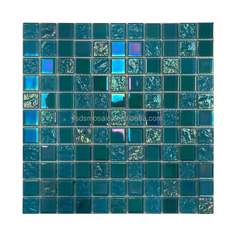 Factory Direct Sale Blue Iridescent rainbow Glass Mosaic Tiles for Swimming Pool  Commercial and Residential Project
