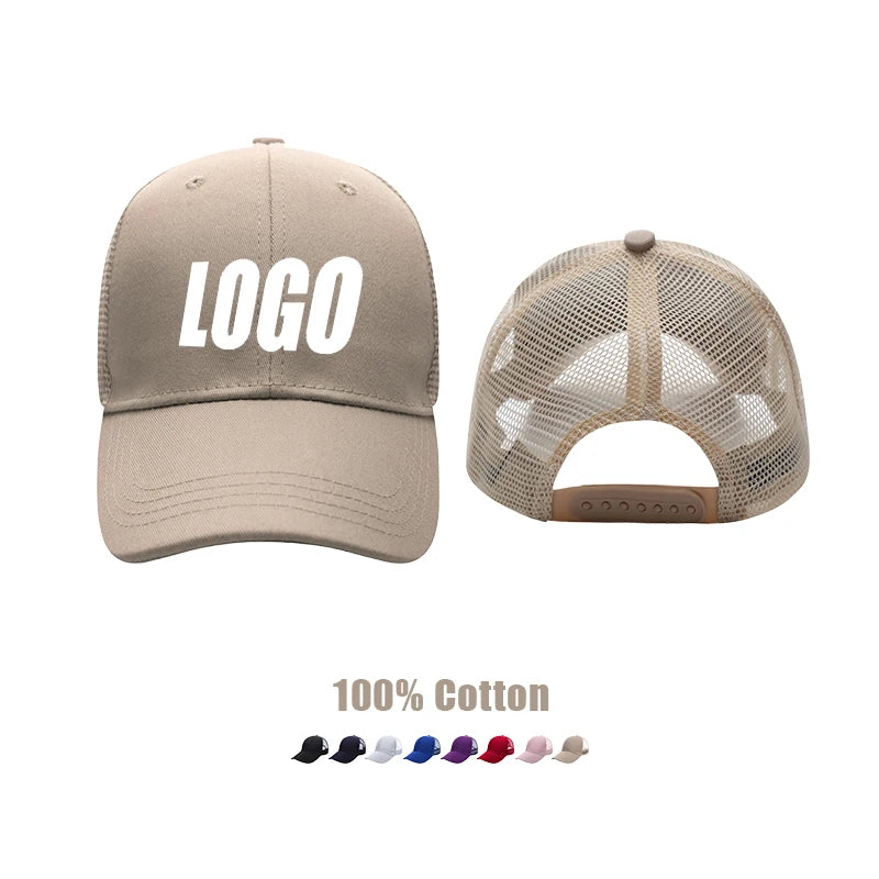 Summer Hook and Loop 6 Panel Embroidered Blank Plain Men'S Mesh Net Custom Hat Trucker Cap