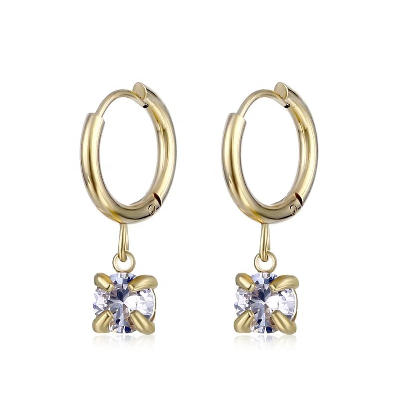 MICCI Wholesale Non Tarnish Free Waterproof Jewelry 14K Gold Plated Stainless Steel Zircon Charm Hoop Earrings