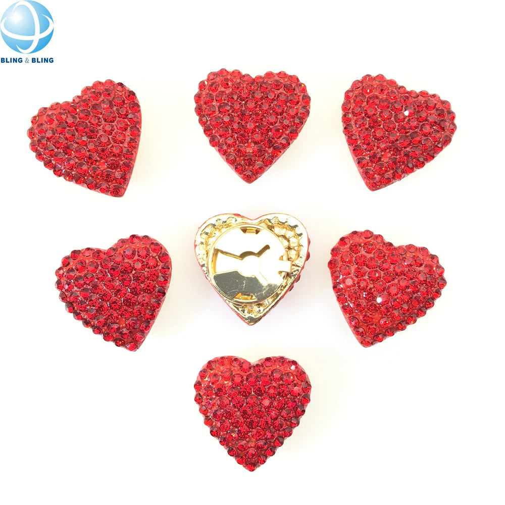 New Arrival Removable Red Heart Button Cover with Rhinestones Collar Shirt Cufflinks for Women