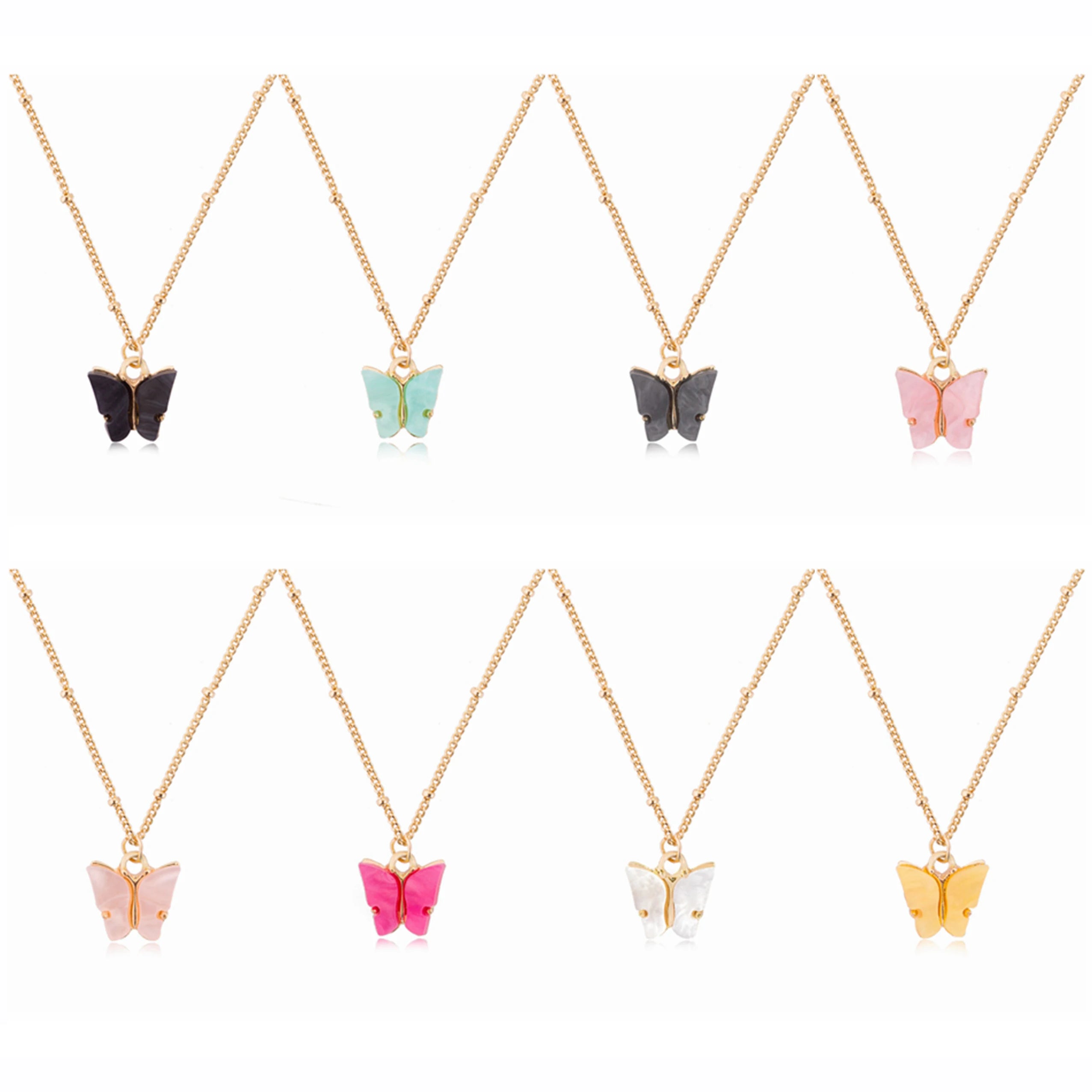 Butterfly Pendant Necklace Set Adjustable Butterfly Chain Necklace Cute Jewelry Gift for Woman and Girl