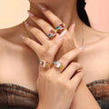 Fashion Boho Colored Cubic Zirconia Designer Ring Adjustable Stainless Steel Wholesale Rings for Women