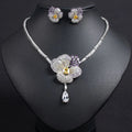 Shescity Trendy Fashionable Flower Designer Necklace Jewelry Set Brass Colorful CZ Luxury Wedding Party for Bride