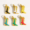 Stainless Steel Cowboy Boot Charm Enamel Color Texas Cowboy Shoes Pendant 3D Minimalist Western Shoes Charm for Jewelry Making