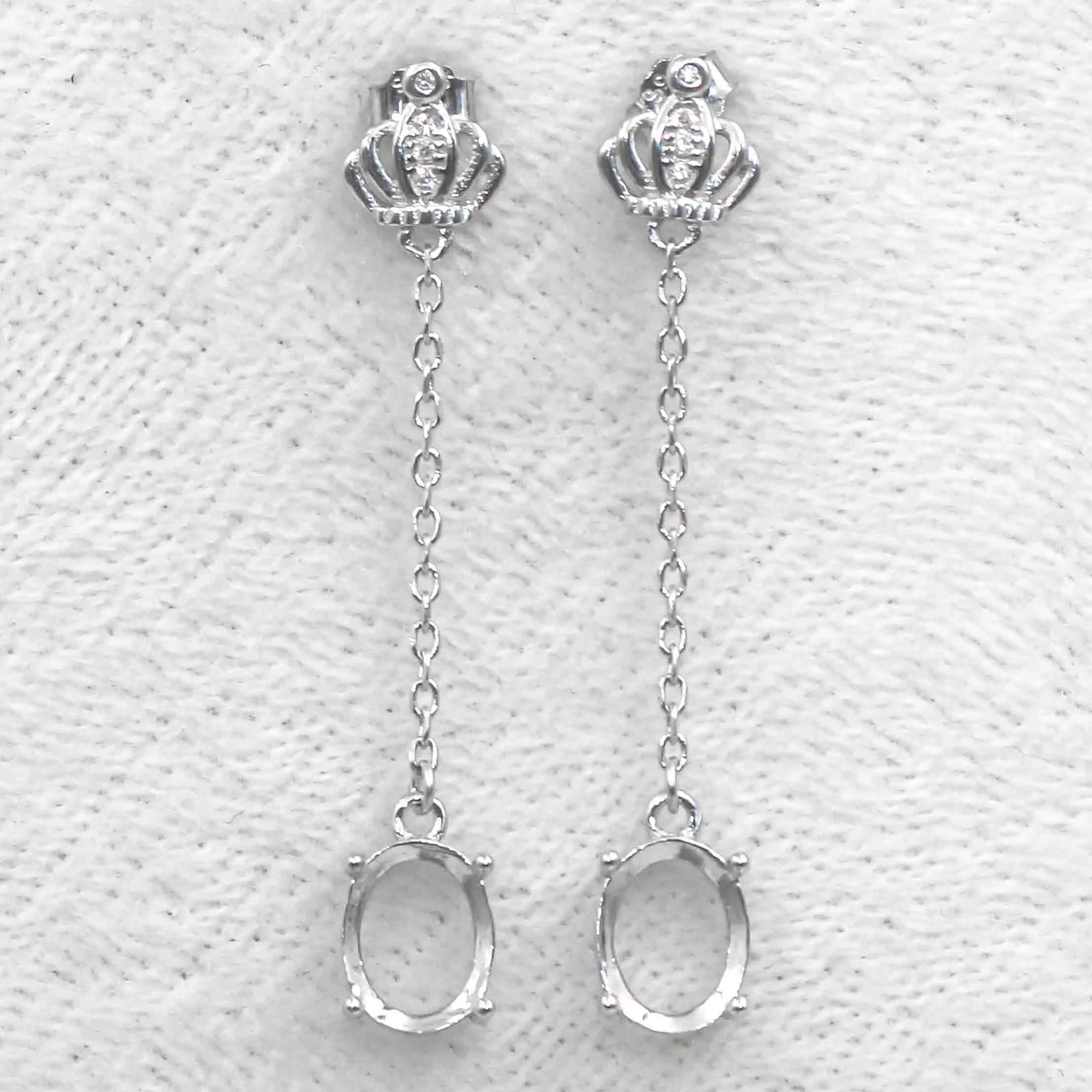 Sterling Silver 7*9mm Semi Mount Line Earrings Empty Support Blank Claws Setting S925 Base Without Center Stone for DIY Inlay