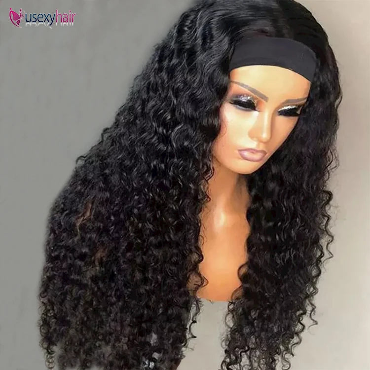 180 Density 20 Inch Kinky Curly Headband Wig Raw Brazilian Remy Wear to Go Glueless Water Wave Headband Human Hair Wig for Women