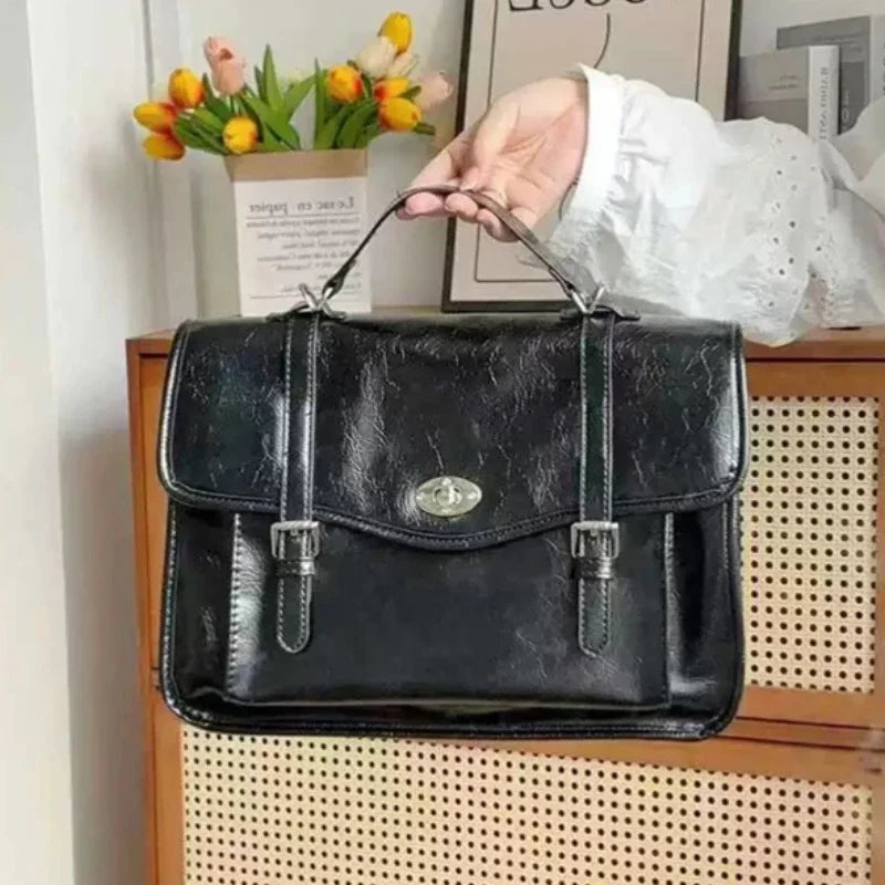 Retro Design Women's Briefcase Shoulder Bag PU Leather Female Fashion Backpacks Large Capacity College Girls Book Tote Handbags
