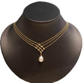 18K GOLD Plated Fine Jewelry Cross Chains Women Multi Layer Real Freshwater Pearl Necklace Three Tier Pearl Pendant Necklace