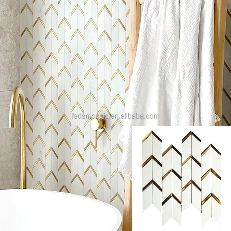 Arrow Shape White Color Luxury Tiles Kitchen Wall Tiles Basket Weave Marble Stone Mosaic Floor Tiles