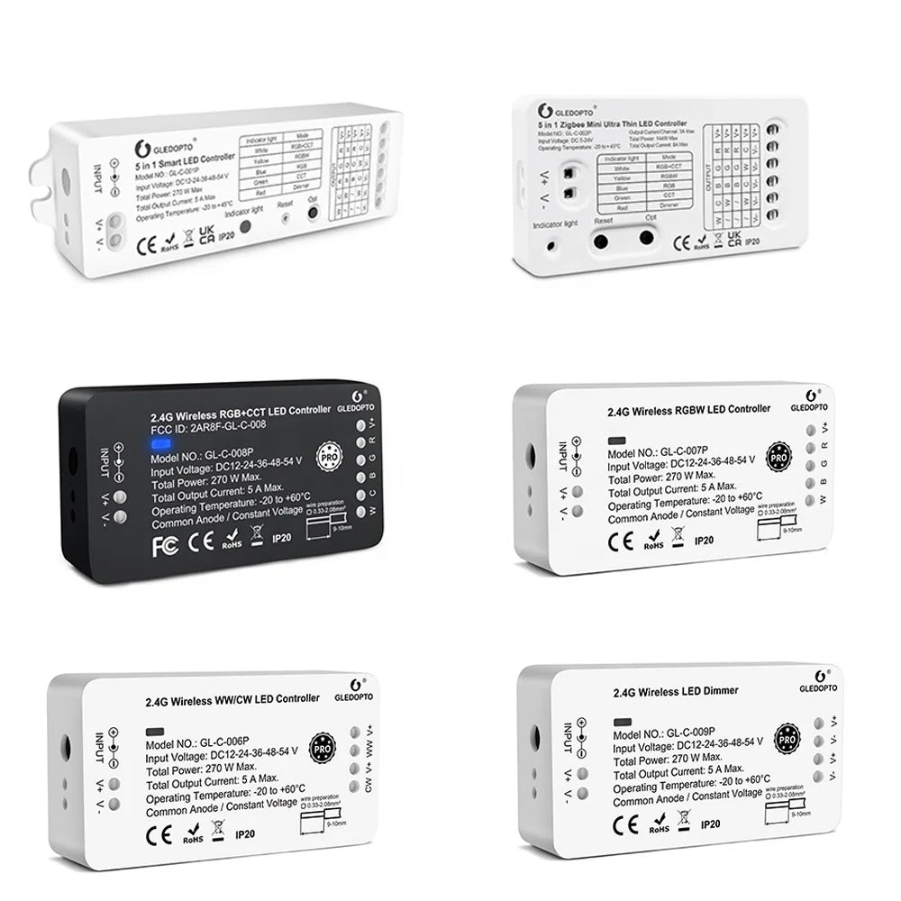 Gledopto Zigbee 5in1 LED Controller Dimmer RGB RGBW RGBCCT Led Strip Controller 2.4G RF Remote Google Assistant Voice Control