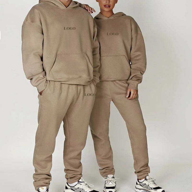 L230623 Custom Unisex Tracksuit Heavy Weight Fleece Cotton Solid Oversize Two Pieces Hoodie Jogger Sweatsuit Hoodie Set