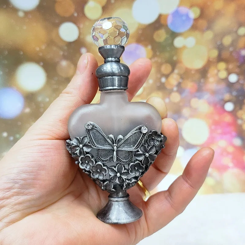 10ml Patented Butterfly Stainless Metal Perfume Bottle Heart Glass Essential Oil Refillable Attar Oil Bottle#81186