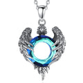 Fine Jewelry 925 Sterling Silver Circle Shaped Blue Crystal Amulet Eagle Design Pendant Necklace for Men