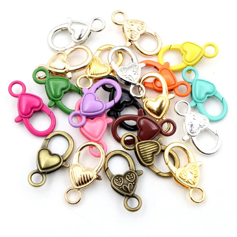 10pcs/lot 26x19mm Gold Silver Plated Rhodium Heart Jewelry FindingsLobster Clasp Hooks for Necklace&Bracelet Chain DIY Making