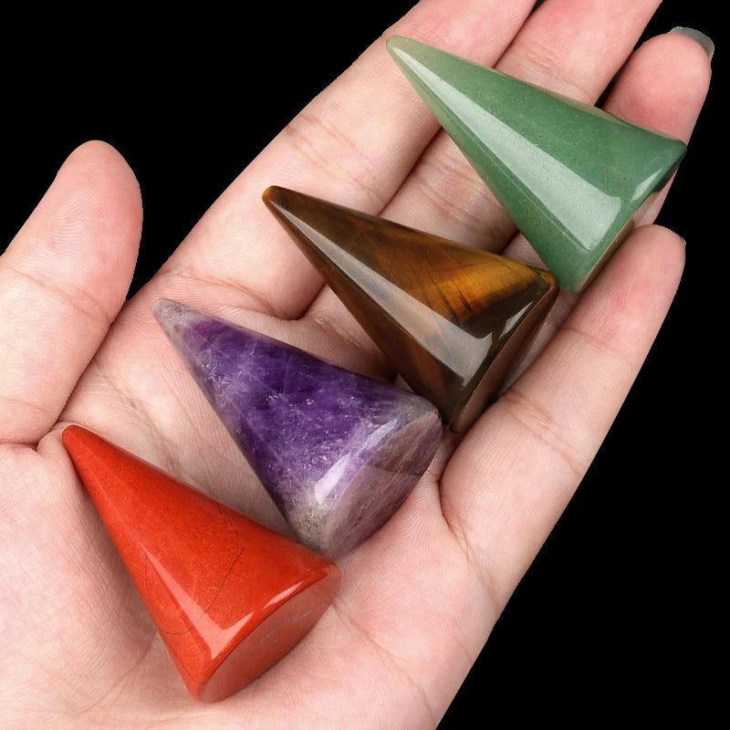 40mm Natural Crystal Cone Ring Holder Polished Stone Finger Ring Display Stand Jewelry Organizer Healing Crystal Decor Gift