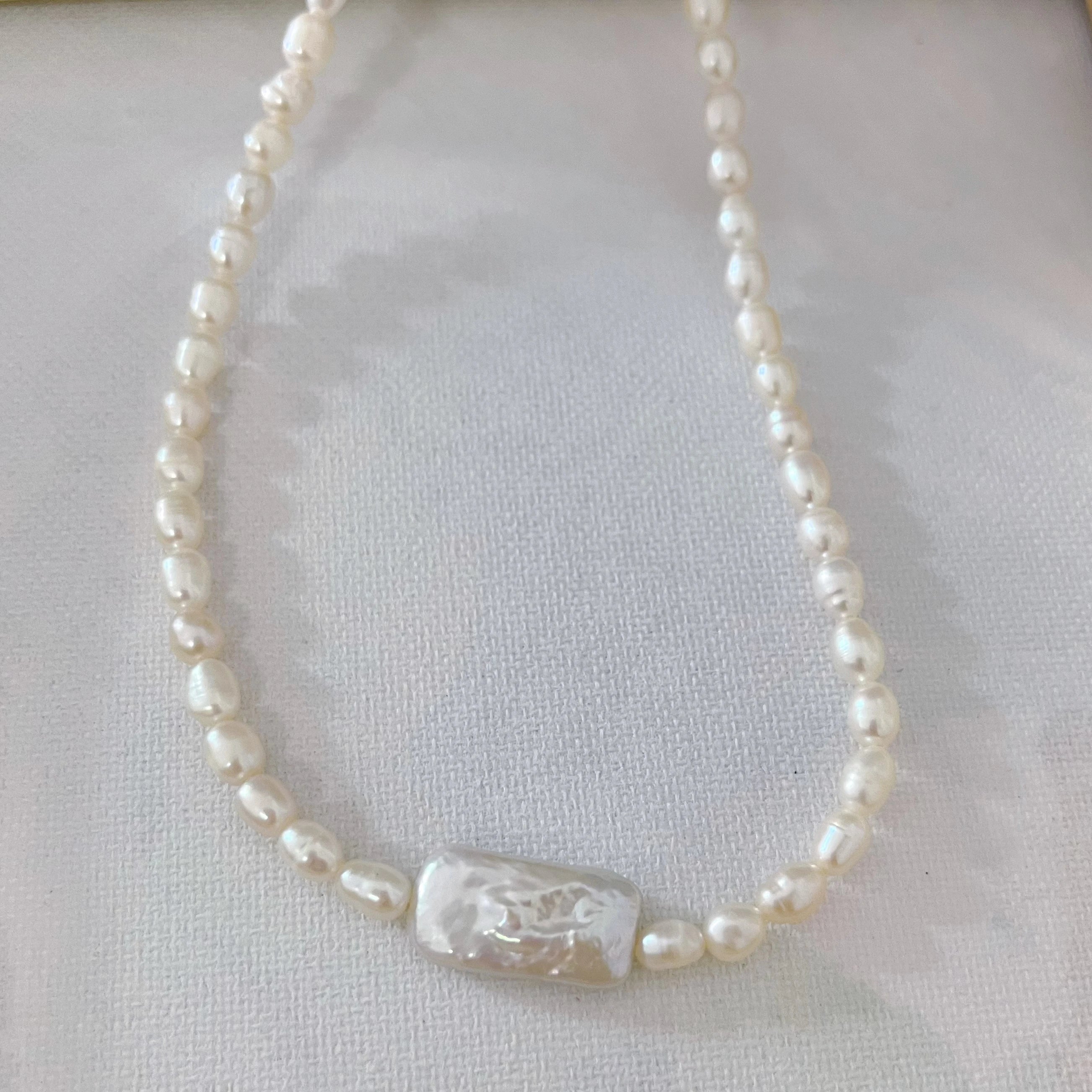 BS0807 Fine Jewelry 925 Sterling Silver Natural Freshwater Baroque Rice Pearl Necklace 18k Gold Plated for Women