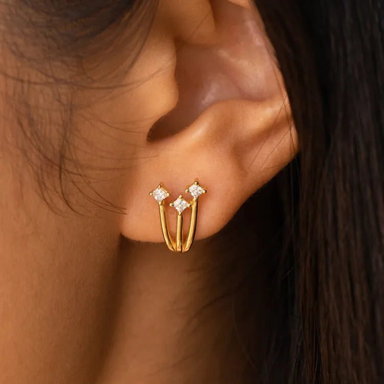 Dainty Celestial Jewelry Gold Plated 925 Sterling Silver Zircon Diamond Shooting Star Cuff Earrings for Women