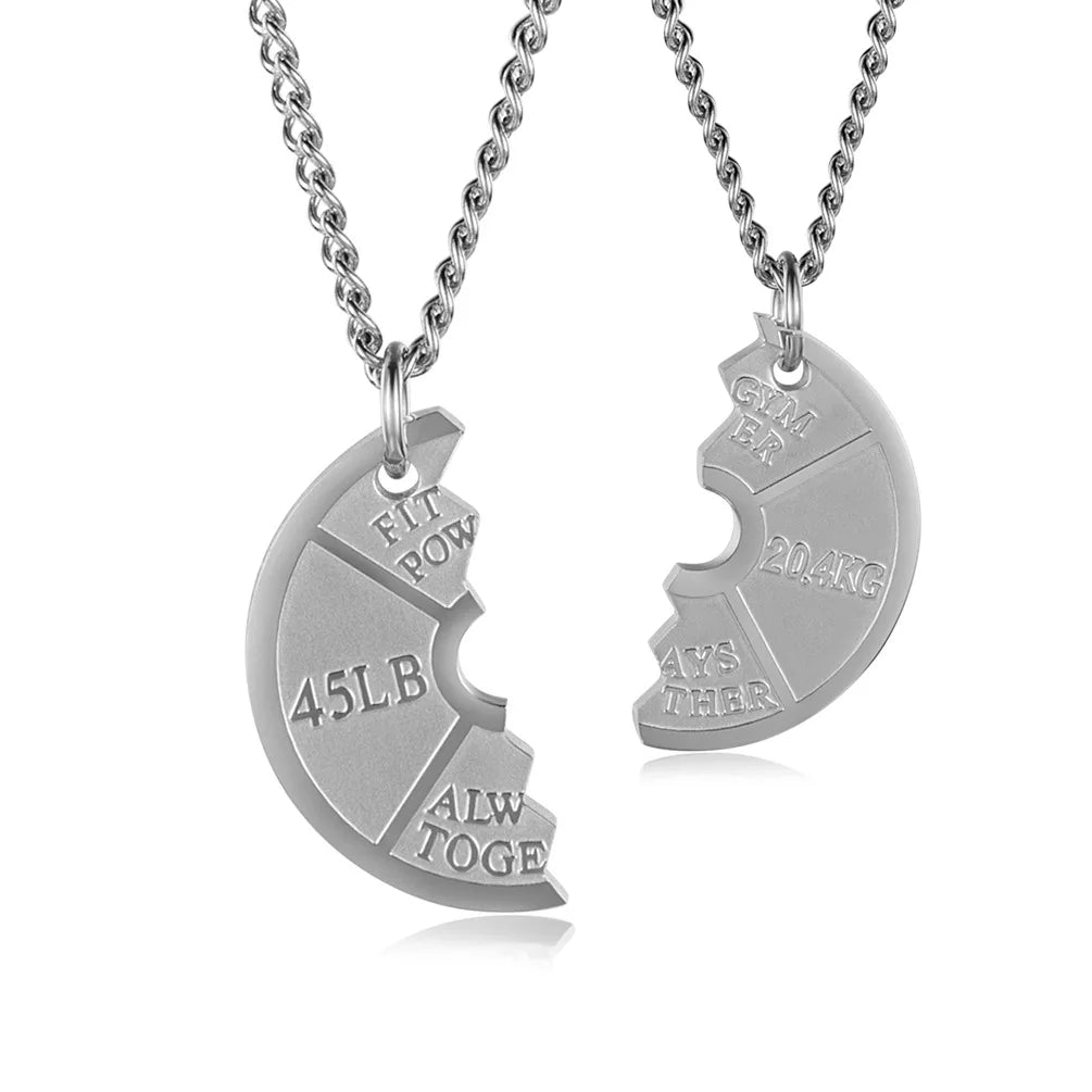 New Couples Necklace Pair Stainless Steel Bodybuilding Gym Barbell Necklace