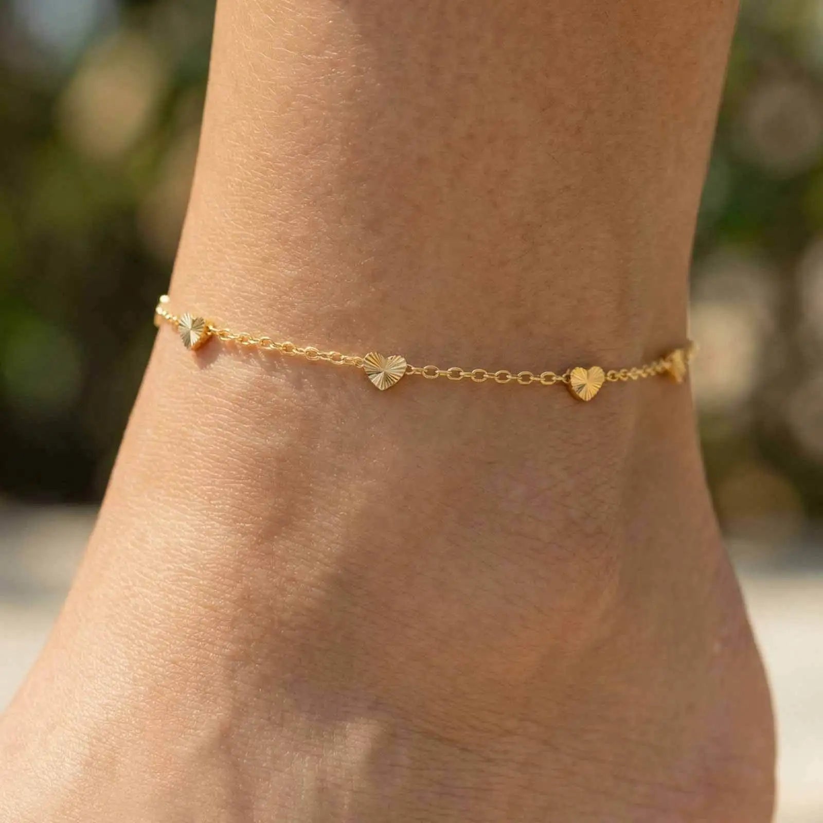 Stainless Steel Heart Anklet 18K Vacuum Gold Tarnish-Free Delicate Summer Beach Anklet Holiday Jewelry Gift