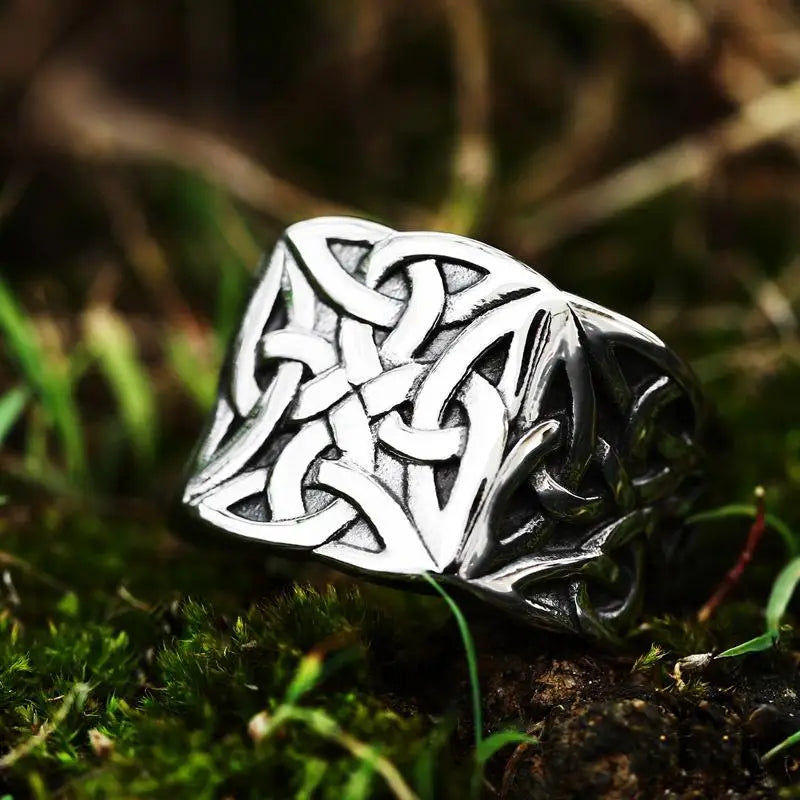 Stainless Steel Men's Ring Weaving Strip Pattern Vintage Viking Celtic Punk Style Ring