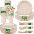 10000PCS Compostable Bagasse Plates Set Eco Friendly Disposable Biodegradable 90 Days Party Forks Knives Spoons Cups PFAS Free