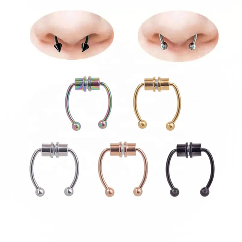 316L Stainless Steel Magnetic Nose Stud None Piercing Nose Septum Hoop Horseshoe Magnet Hoop Nose Ring
