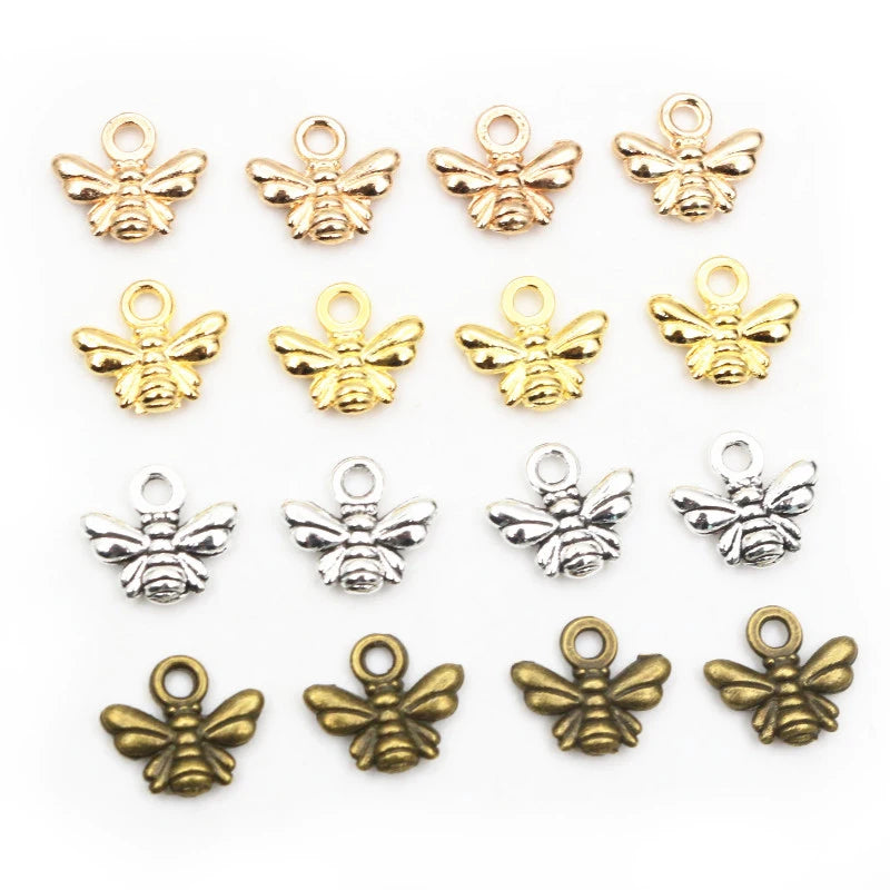 30pcs 10x11mm Charms Bee Tibetan Silver Bronze Gold Plated Pendants Antique DIY Jewelry Making Findings for Bracelet Necklace
