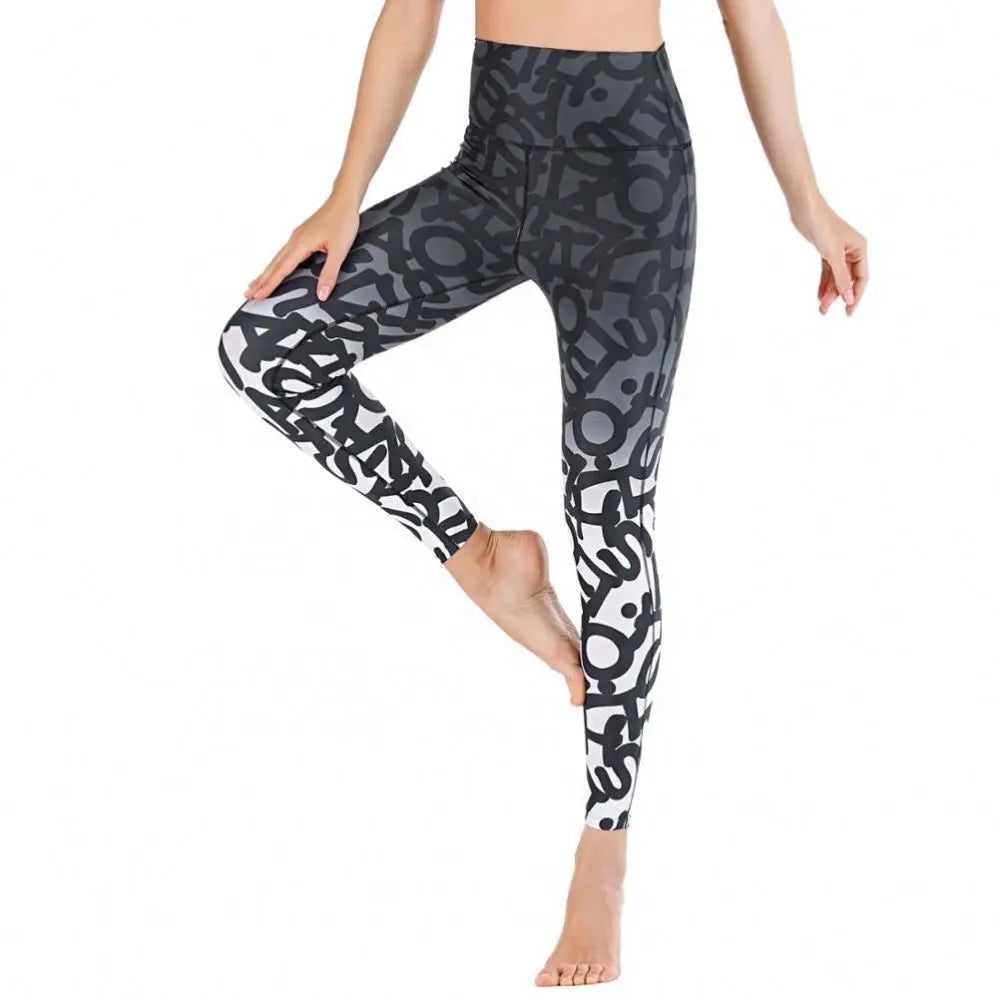 Women's High Waist Full Length Yoga Leggings Breathable Soft Digital Print Leggings