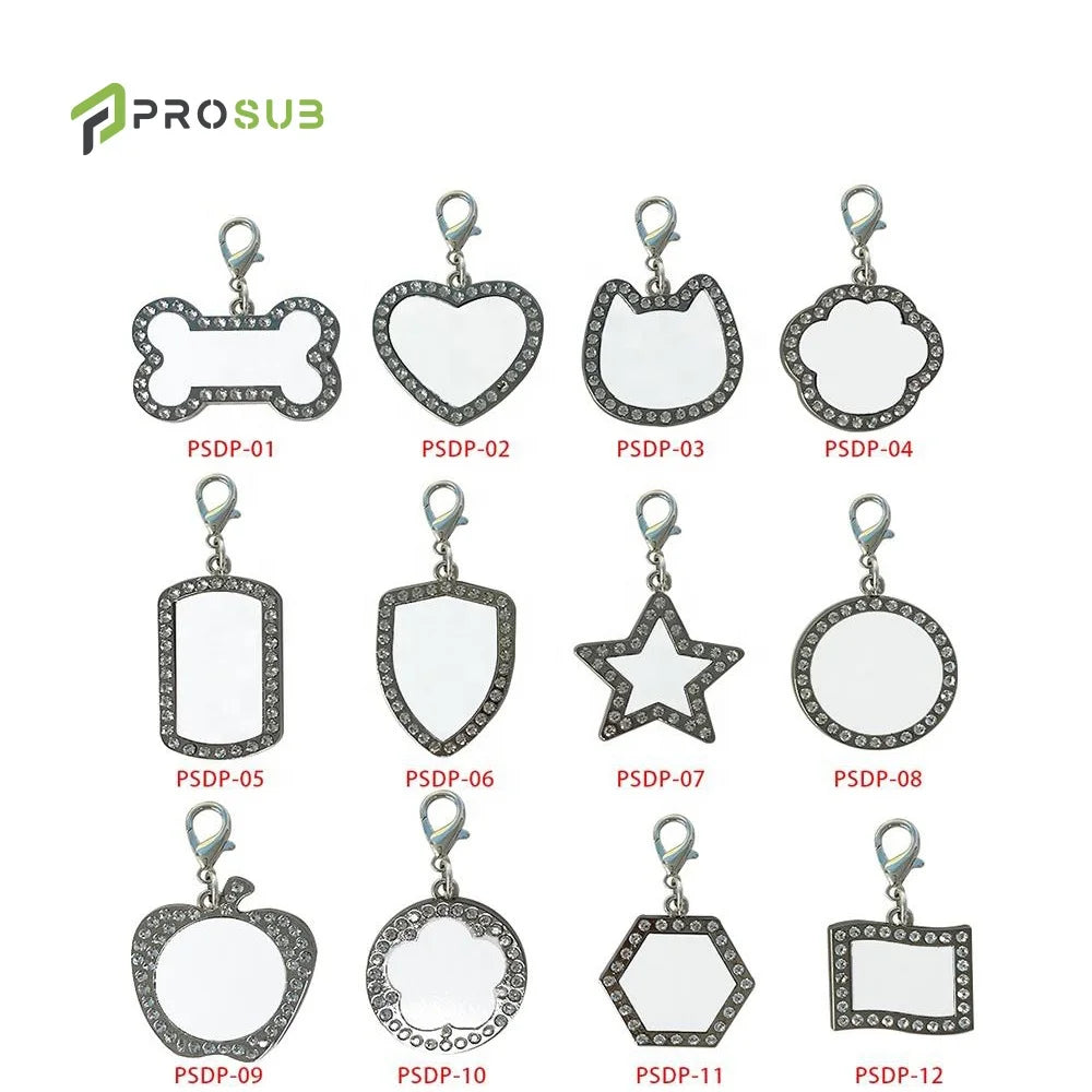 Prosub Sublimation Blank Dog Tags Custom Printing Metal Pet Cat Dog Id Collar Diamond Sublimation Dog Tag