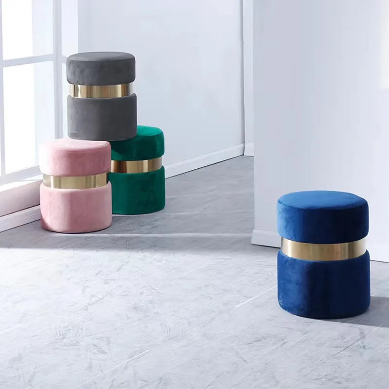 Modern Round Velvet Pouf with Stainless Steel Leg Fabric Padded Foot Stool for Living Room and Bedroom Use