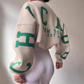 2025 Versatile European American Casual Printed Women's Winter Knitted Fabric Sweatshirts Long-Sleeved Thickened Tops Crew Neck