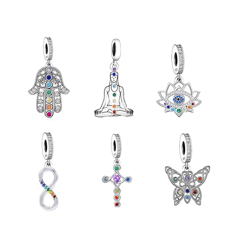 925 Sterling Silver Cross Infinity Symbol Chakra Beads Fit Original Brand Charms Bracelets for Jewelry Making